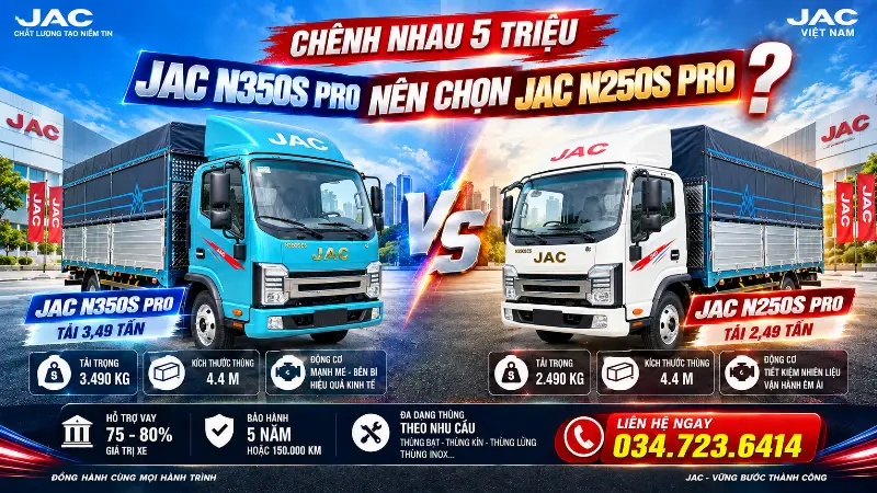 So sánh JAC N250S Pro và N350S Pro thùng mui bạt – Chênh 5 triệu nên mua xe nào?