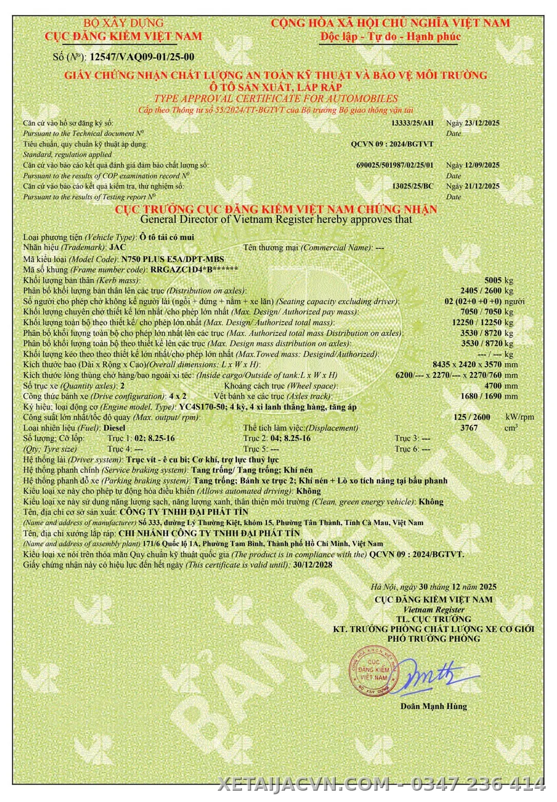 thùng mui bạt tiêu chuẩn