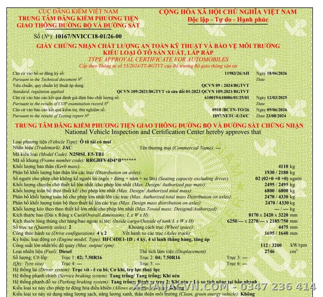 Thùng mui bạt tiêu chuẩn